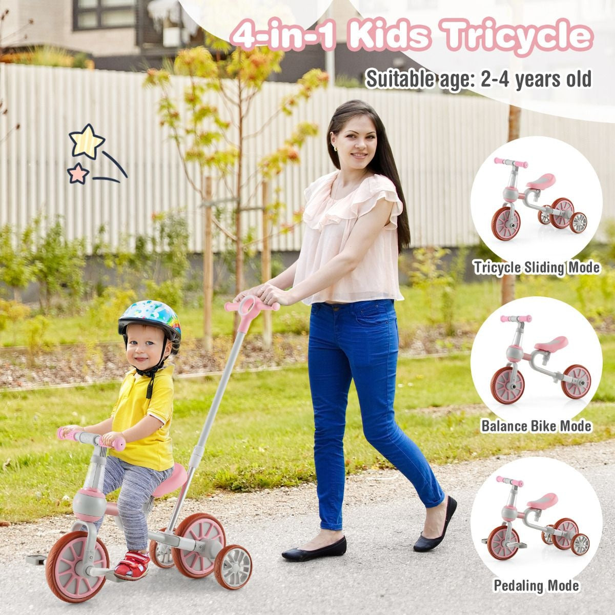 Coast Kinderfiets met afneembare duwstang - Max. 30 KG - 37 x 72 x 101 cm - Roze