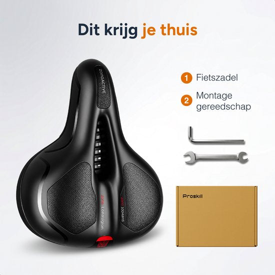 Fietszadel Unisex - Ergonomisch - Met vering - Zadel fiets - Mountainbike - Dames en heren - Zadel - Accessoires - Zwart - Proskill