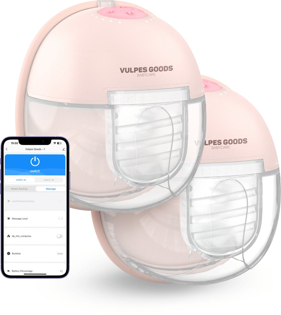 Vulpes Goods Borstkolf Elite - Soft Pink - 11 x 6,5 x 12,3 cm - 265g - Draadloos & Handsfree - set van 2