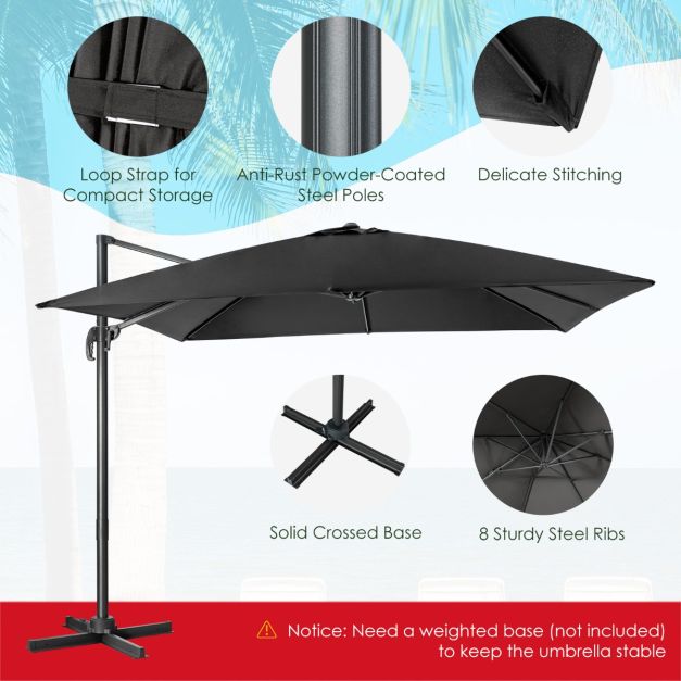 Coast Zweefparasol Zwart – 300 x 300 cm – 360° Draaibaar en Kantelbaar