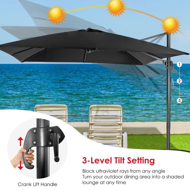 Coast Zweefparasol Zwart – 300 x 300 cm – 360° Draaibaar en Kantelbaar