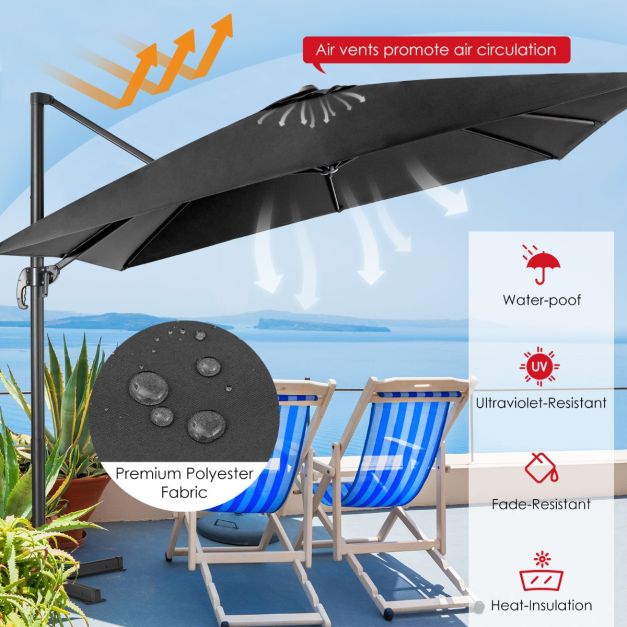 Coast Zweefparasol Zwart – 300 x 300 cm – 360° Draaibaar en Kantelbaar