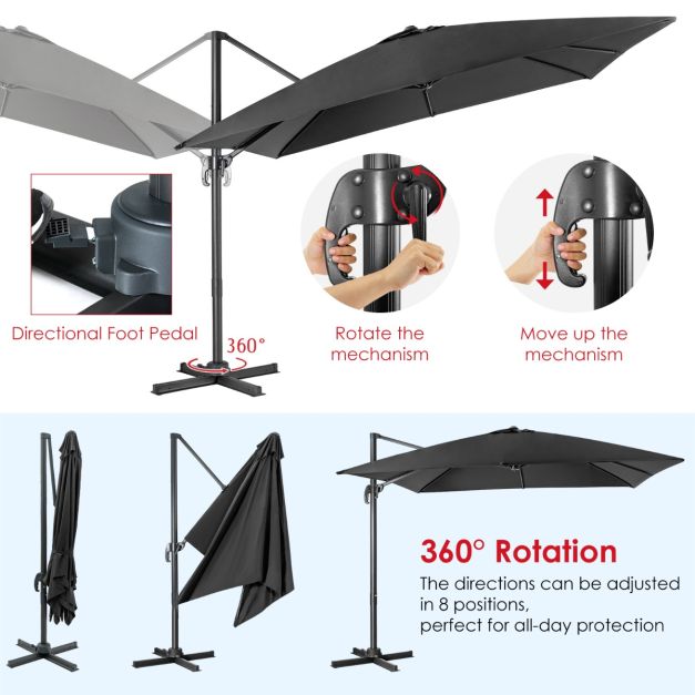 Coast Zweefparasol Zwart – 300 x 300 cm – 360° Draaibaar en Kantelbaar