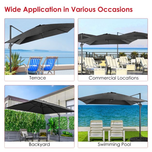 Coast Zweefparasol Zwart – 300 x 300 cm – 360° Draaibaar en Kantelbaar