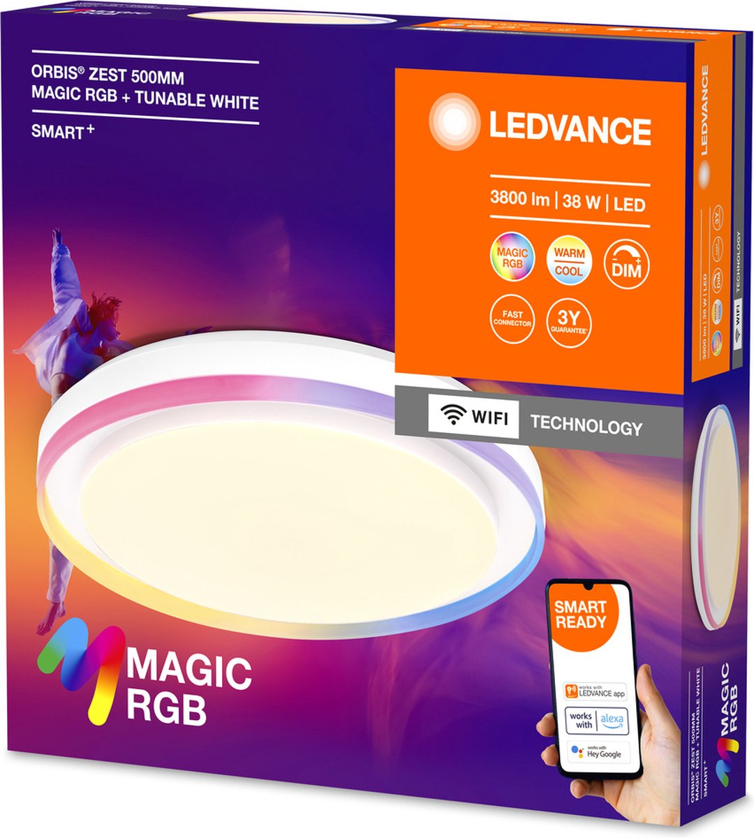 Ledvance Smart+ Orbis Zest wifi plafonnière – Ø 50 cm – wit – RGB & tunable white