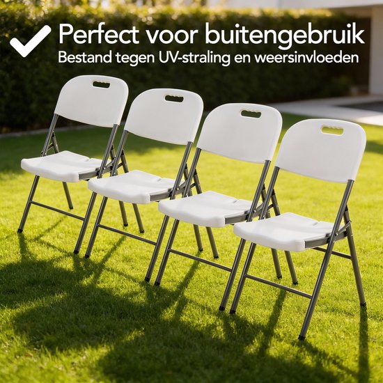 Brixy Klapstoelen – Set van 4 - Vouwstoelenset - Zware Kwaliteit - Weersbestending - Opvouwbare Stoelen - 47 x 54 x 87 CM – Wit