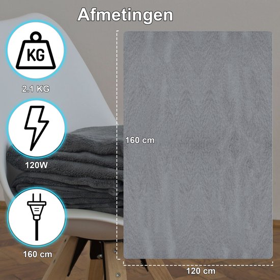 Sanbo Elektrische Deken - 180 x 130 cm - 1 Persoons - 3 Standen met Timer