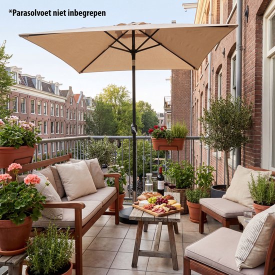 Tristar Stokparasol - Vierkant - 200x200cm - Balkon & Tuin - Kantelbaar - Incl. Beschermhoes - PA-7902 - Beige