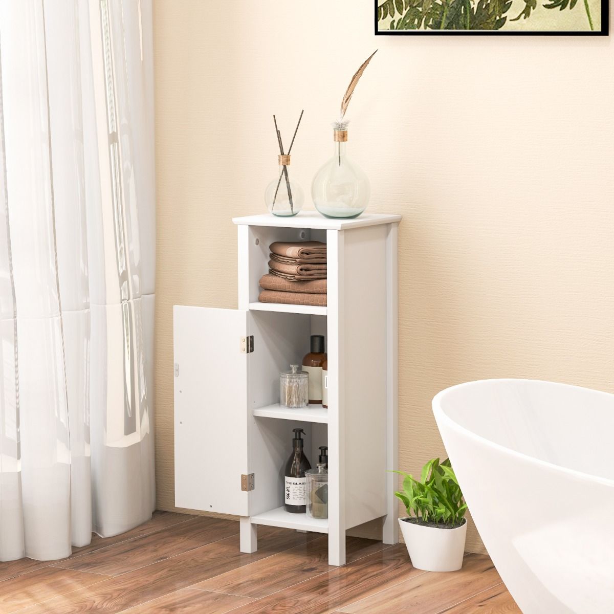 Coast Vloerkast met Deur en Verstelbare Plank – Wit – 30 x 30 x 80 cm – Multifunctionele Opbergkast voor Slaapkamer, Keuken, Badkamer en Woonkamer
