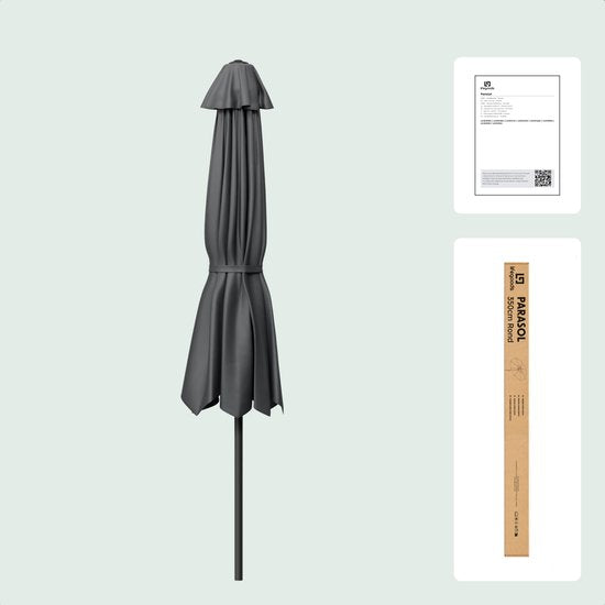 LifeGoods Parasol - Tuin - Ø350 cm - 30° Kantelbaar - Waterdicht - UPF50+ - Donkergrijs