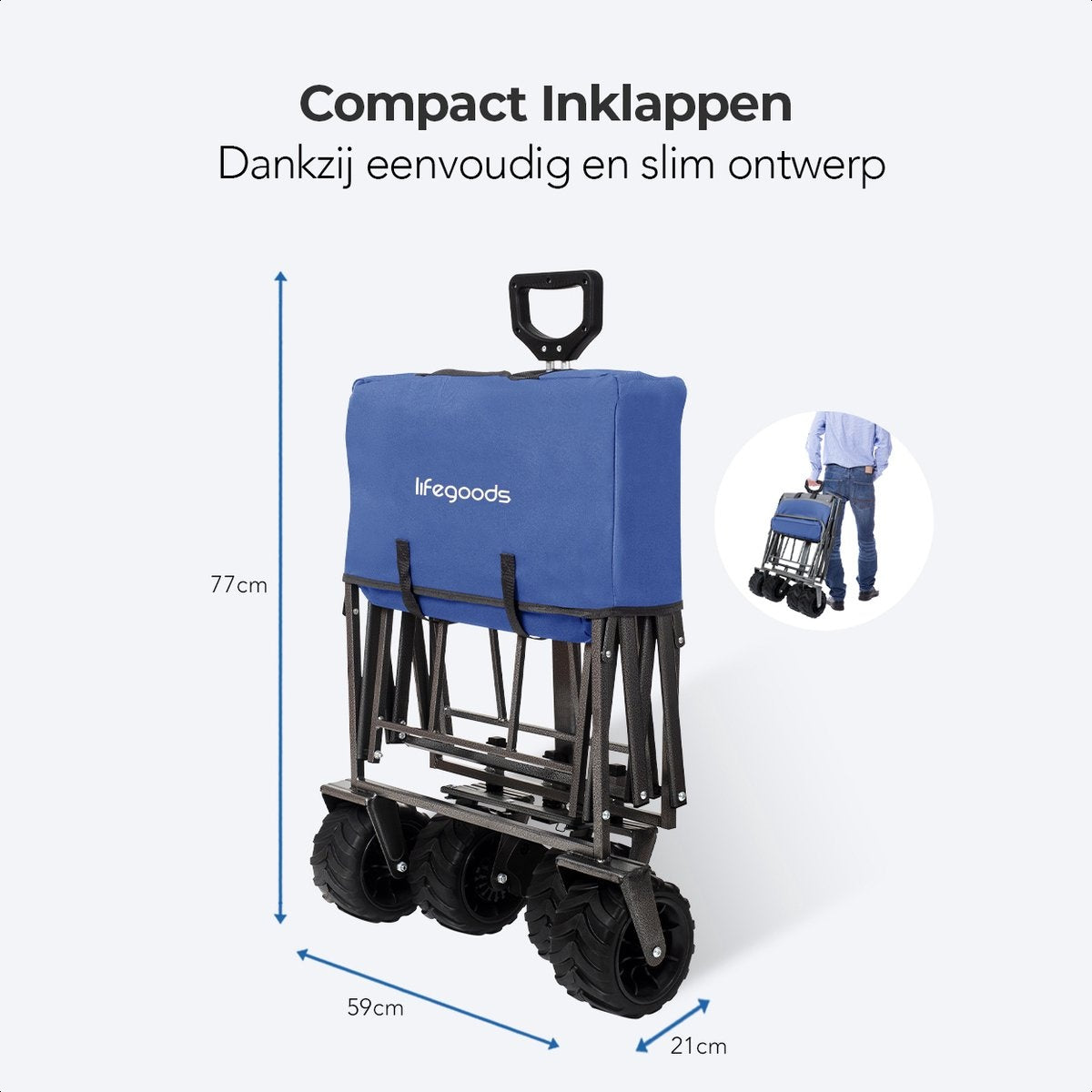 LifeGoods Bolderkar - Opvouwbaar - tot 80KG - 94L - Wasbaar Polyester - 98x45cm - Blauw/Grijs