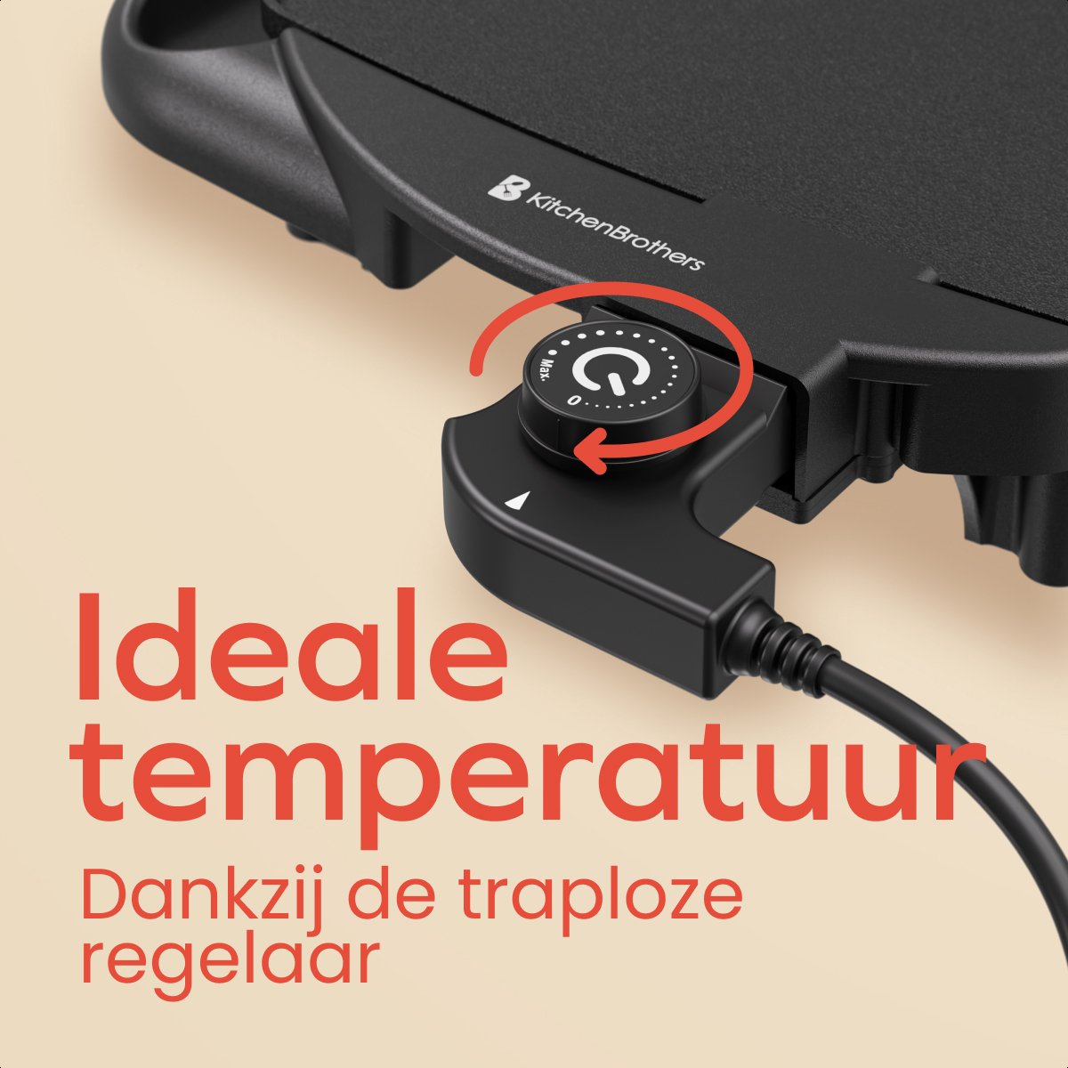 KitchenBrothers Elektrische Grillplaat XL - 2000W - Teppanyaki Bakplaat - Veilig Grillen - Zwart