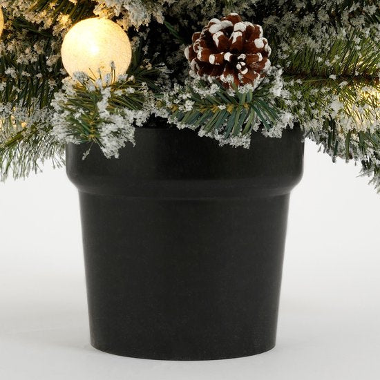 Black Box Trees Kaprun Kerstboom in Pot - Groen Frosted Zilver Warm Wit - op Batterij en met Timerfunctie - Hoogte 90cm