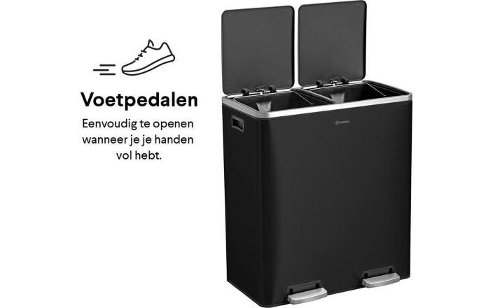 Homra Quickx Prullenbak 60L – Duo Afvalscheiding – Pedaalemmer – Soft Close