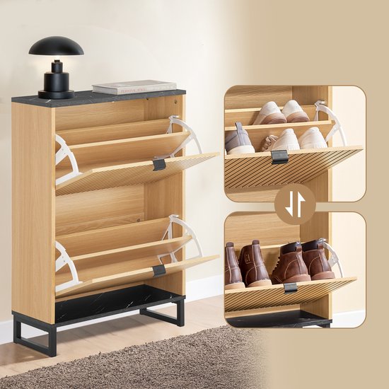 SoBuy Schoenenkast voor entree, dunne schoenenkast, compacte schoenenopslag, geschikt voor 8-12 paar, 60x24x88cm, FSR202-N