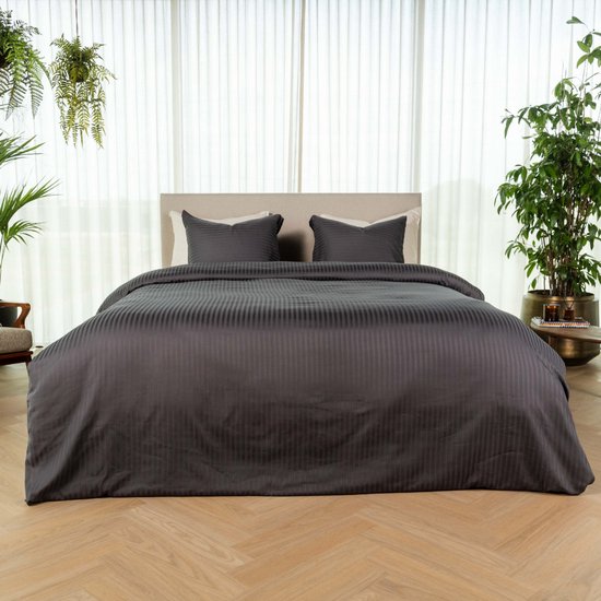 Kayori Elin Dekbedovertrek Katoensatijn - 260x200-220 cm +2 slopen - Lits-jumeaux - Antracite