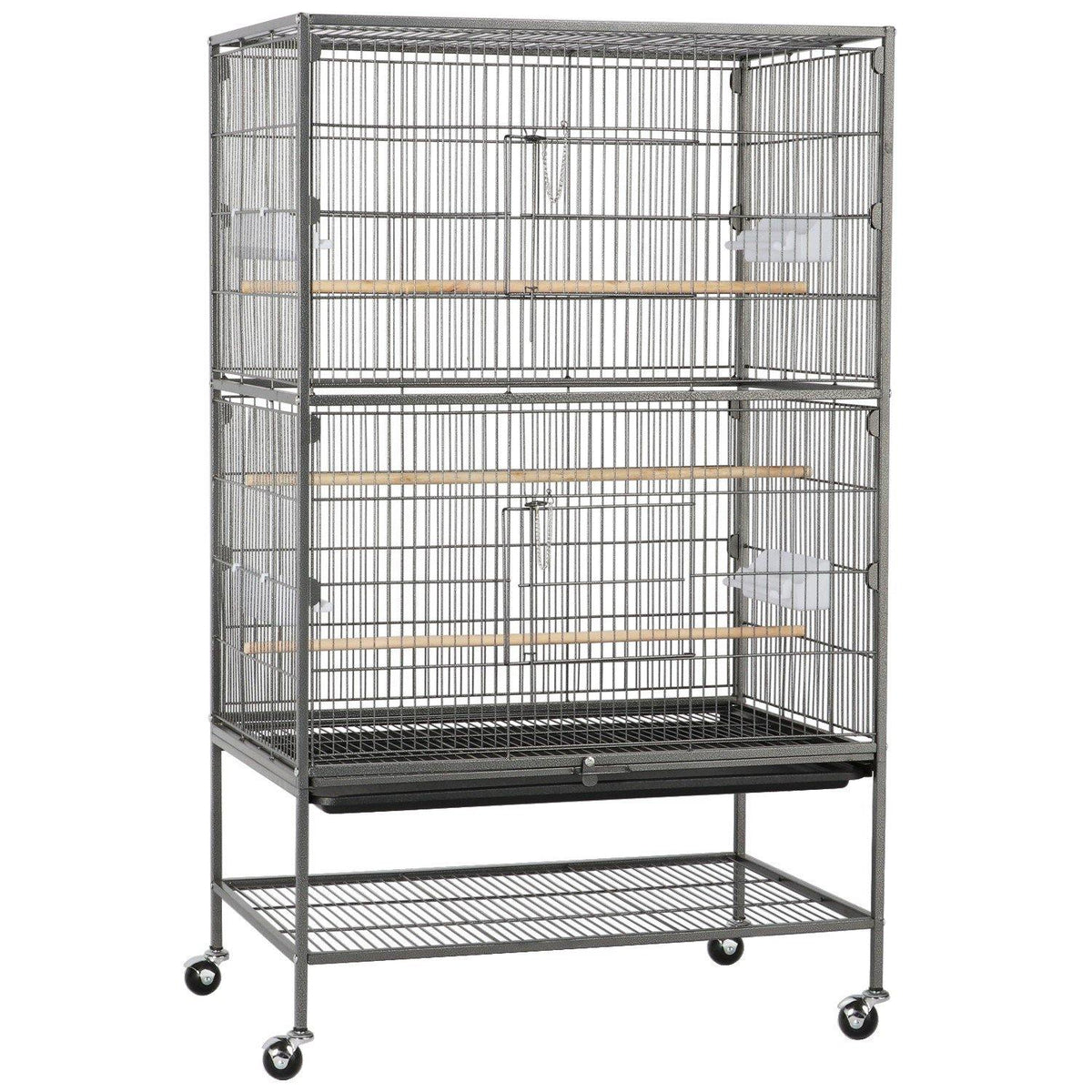 Yaheetech Vogelkooi 132 cm - Zwart - Groot - Met Standaard - 3 Zitstokken - 4 Voerbakken - Verrijdbaar