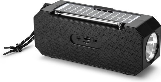 Denver Noodradio - Bluetooth Speaker - Solar Powerbank - 80W - FM Radio - Zaklamp - USB - BTG158 - Zwart