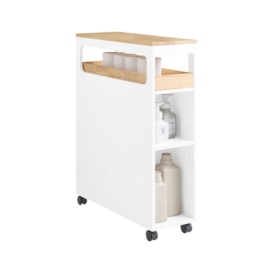 SoBuy BZR54-II-WN Smal Nisrek met 3 Laden, Afneembaar Dienblad en Wielen – 23 x 82 x 65 cm – Wit