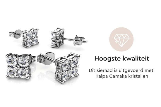 Yolora Dames Oorbellen met Kalpa Camaka Kristallen - Zilver kleurig - 18K Witgoud Verguld