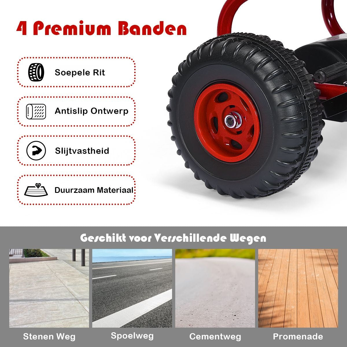 Coast Kart Go Pedaalwagen 30kg Pedaalvoertuig Met Handrem - 3-6 jaar - Rood