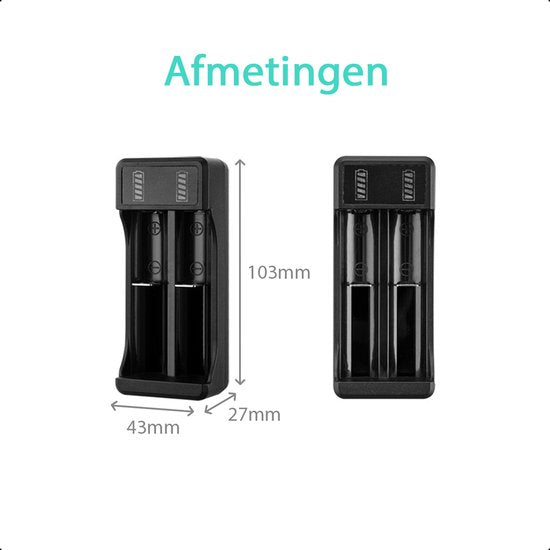 Tech Essentials 2 Slots 18650 Batterij Oplader - USB-C - Li-ion 3,7V - Lithium