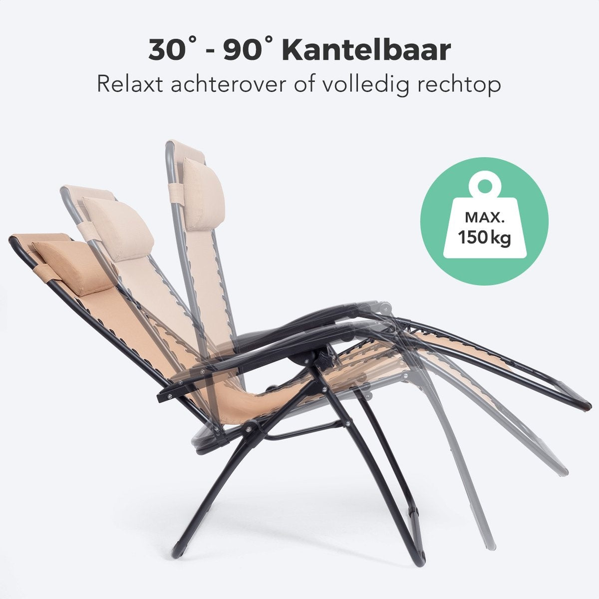 LifeGoods Opvouwbare Tuinstoelen - 2 Stuks - 30°-90° Verstelbaar - Metaal - Beige