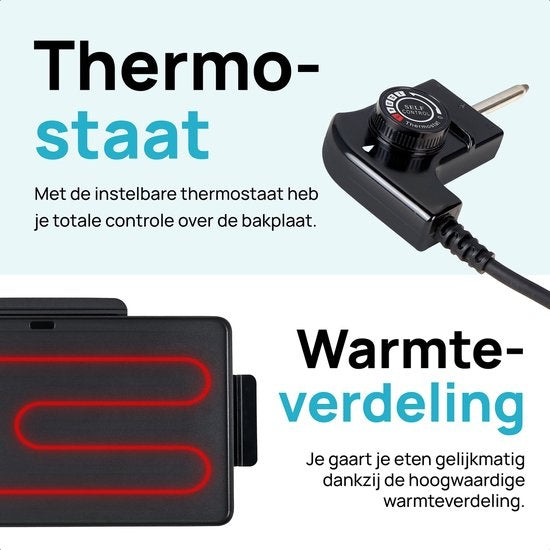 MOA Tafelgrill - Grillplaat - Bakplaat - Teppanyaki - Elektrisch - 56 x 30 cm  - Regelbare Thermostaat - Anti-aanbaklaag - TG203B - Zwart
