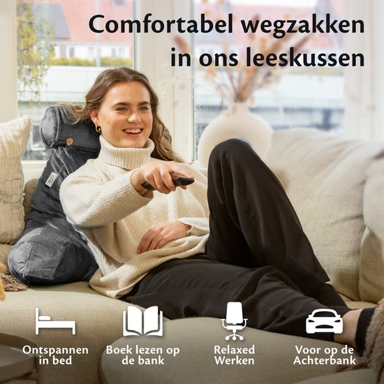 Ella Leeskussen XL - Memory Foam Relax Kussen voor in Bed - Zitkussen met Nekrol & Onderrug Ondersteuning - Bookseat - Fluweel Koraal Roze