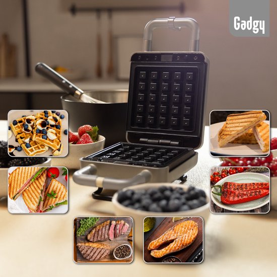 Gadgy Premium Wafelijzer – Zilver - 3-in-1 Grill, Tosti- & Wafelmaker - Verwisselbare Platen - 600W - Extra Krachtig - Brusselse Wafel