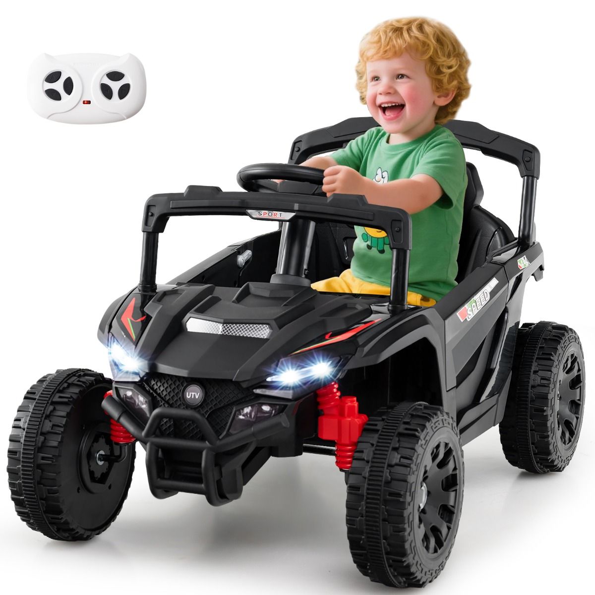 Coast Elektrische Kinderauto - 12V accu - afstandsbediening - zwarte UTV - geschikt vanaf 3 jaar