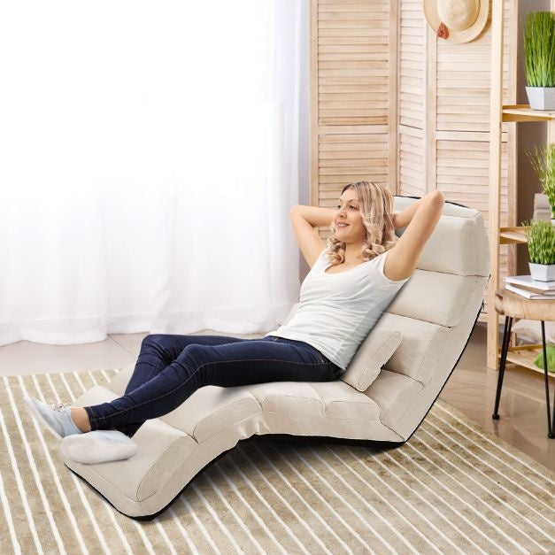 Coast vloerstoel 5-weg verstelbare suede kussenstoel 175 x 55 x 20 cm beige