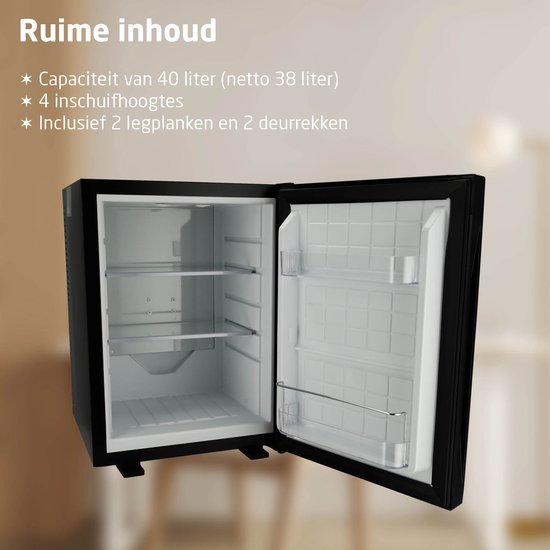 BREND BR-2227 Mini Koelkast 40L – Vrijstaand Tafelmodel Minibar met Instelbare Temperatuur, LED Verlichting & Verstelbare Deur – Zwart