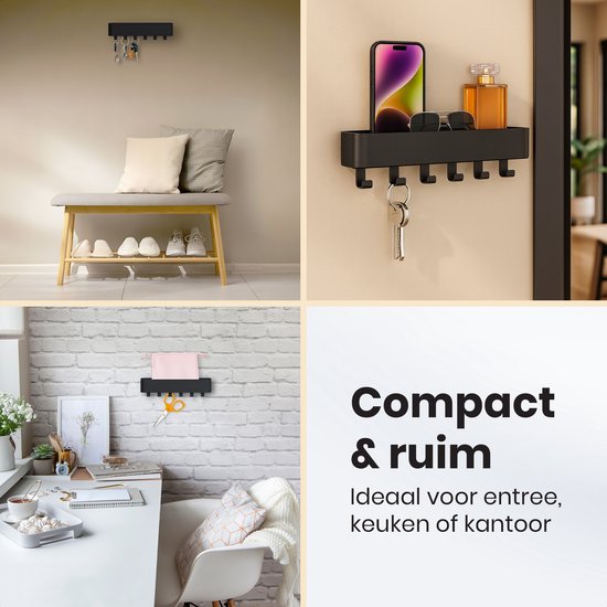 Duna Sleutelrekje - Sleutelhouder - Zelfklevend - Sleutelbakje Modern incl. Siliconen Mat - RVS - Zwart