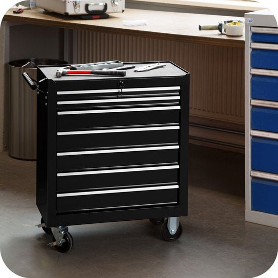 tectake® - Gereedschapswagen met 7 lades - zwart - 402800