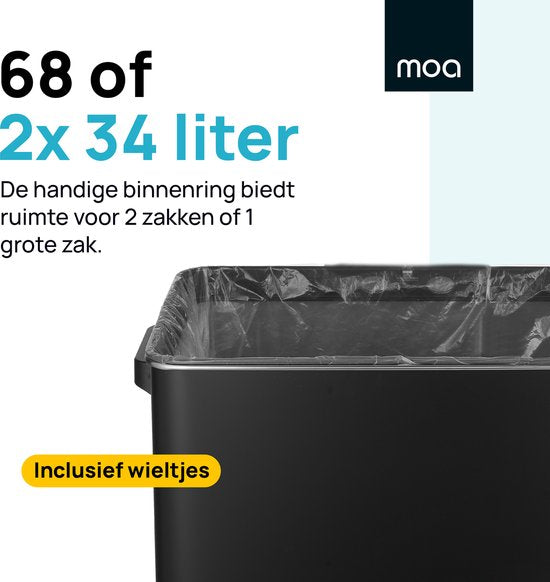 MOA Prullenbak – Sensor – 68 liter – 33 x 45 x 72 cm – Zwart
