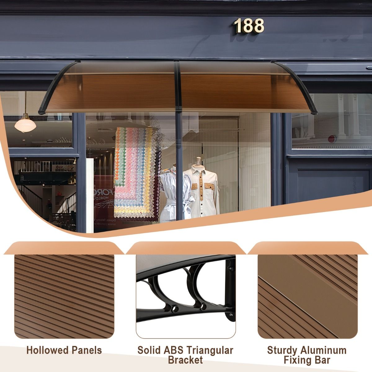 Coast Voordeurluifel - robuuste aluminium constructie - UV-bescherming - koffie - 199 x 99 cm