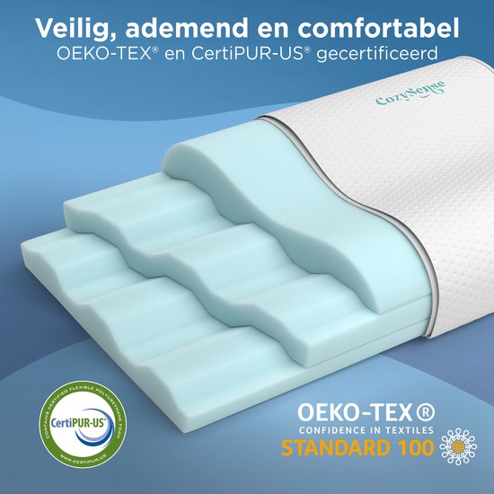 CozySense® Ergonomisch Hoofdkussen - Verstelbaar Memory Foam Pillow - Traagschuim Slaapkussen - Zij- Rug & Buikslaper - 3-Lagensysteem - Orthopedisch - Bamboe Hoes