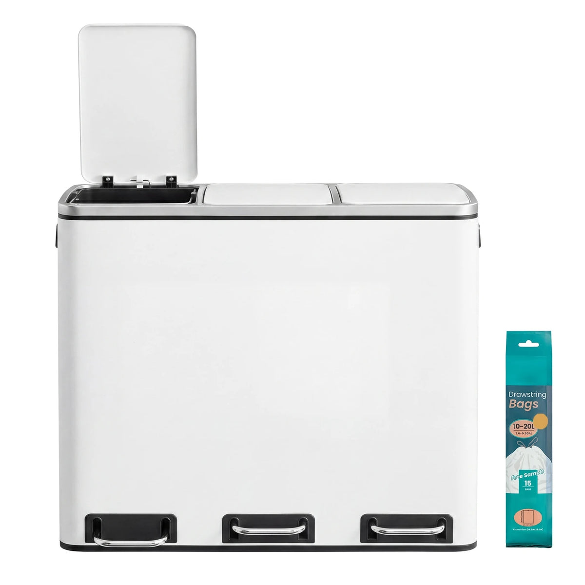 Joyfurnos Prullenbak Keuken 3x18L - Afvalscheiding met Pedaal - Softclose Deksel - 61x31,5x55,5 cm - Wit