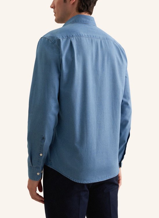 Seidensticker regular fit overhemd - twill - blauw - Strijkvrij - Boordmaat: 46