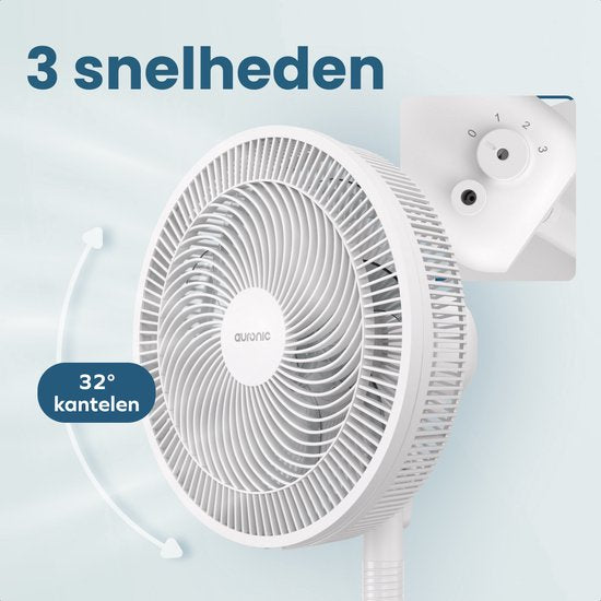 Auronic Staande Ventilator - 3 Snelheden - 85° Oscillatie - Verstelbaar 70-116 cm - Wit