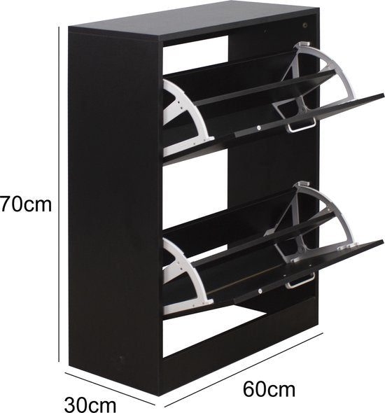 Schoenenkast - schoenenrek - 2 vakken - zwart