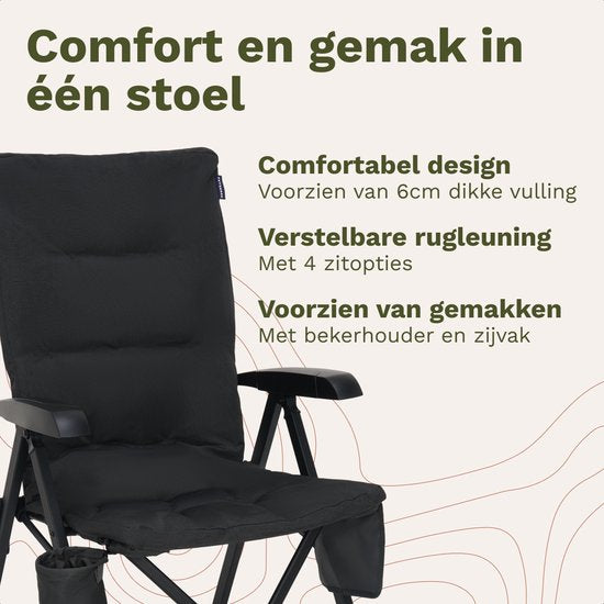 TRVLMORE Campingstoel Luxe - Opvouwbaar - 150KG Draagvermogen - Incl. Draagtas - Klapstoel - Kampeerstoel - Vouwstoel - Zwart
