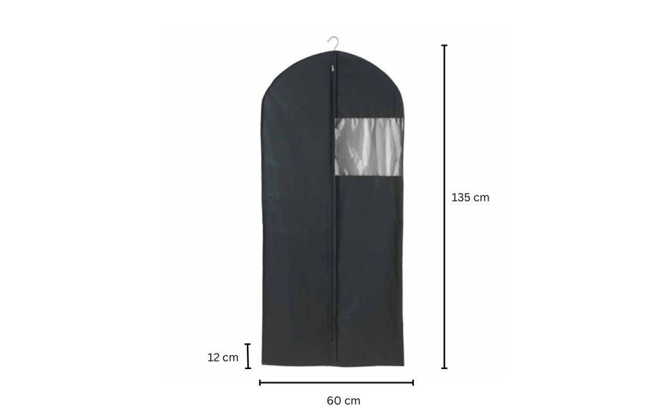 WENKO Kledinghoes Zwart XXL - 60 x 12 x 135 cm - PEVA - Met Rits en Kijkvenster
