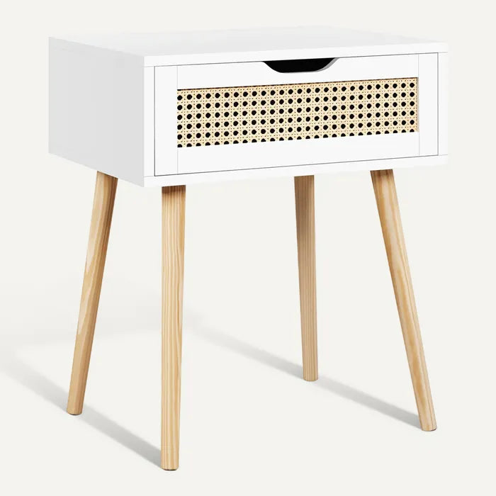 Yaheetech Nachtkastje 48,5 x 40 x 57,5 cm - Rattan Look - 1 Lade - Wit