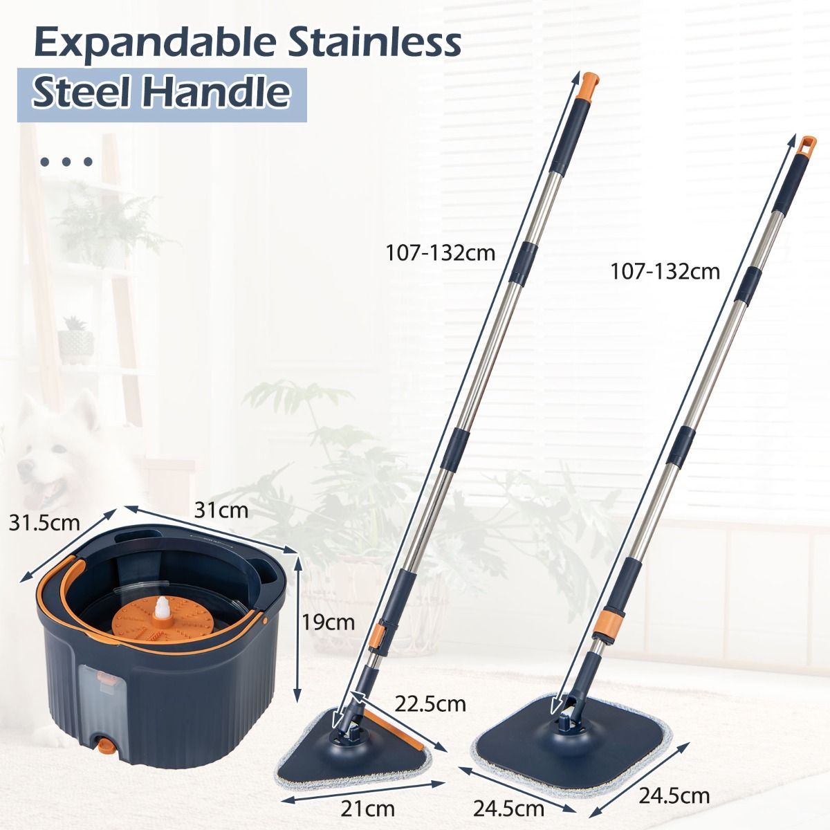 Coast Spinmop en Emmerset - scheidt schoon en vuil water - 360° draaibare mopkop - donkerblauw
