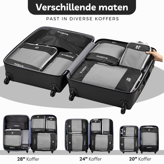 Noryx Packing Cubes 6-delige Set - Met Compressierits - Koffer & Backpack Organizer Set - Reis Compression - Bagage Organizers - Compressie Kleding Cube