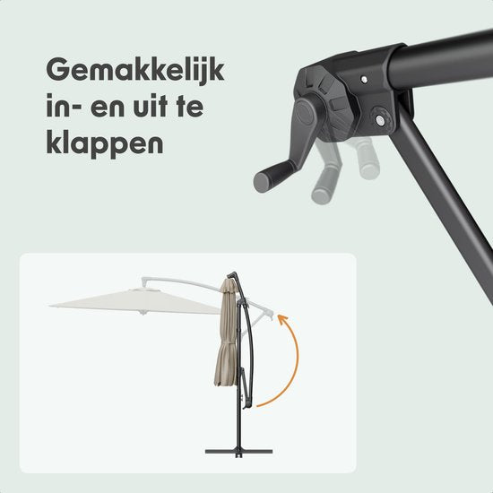 LifeGoods Zweefparasol - Rond Ø300 cm - UPF 50+ en Waterdicht - Tuinparasol - Eenvoudig verstelbaar - Taupe