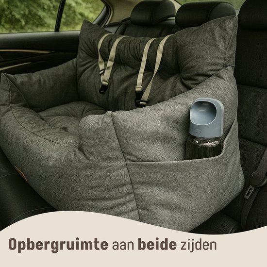 By Cee Cee Autostoel Hond - Premium Automand Hond - Hondenmand Auto Met Veiligheidsriempje - Hondenstoel - Autozitje - All Season - Grijs - Maat L - Grote Honden