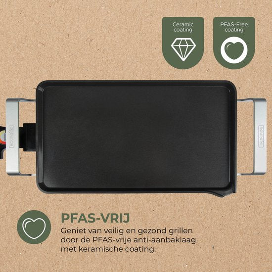Bourgini Elements - Grillplaat - Bakplaat - PFAS-Vrije keramische anti aanbaklaag - 46 x 26 cm - 4-6 personen - GRS gecertificeerd gerecyclede materialen